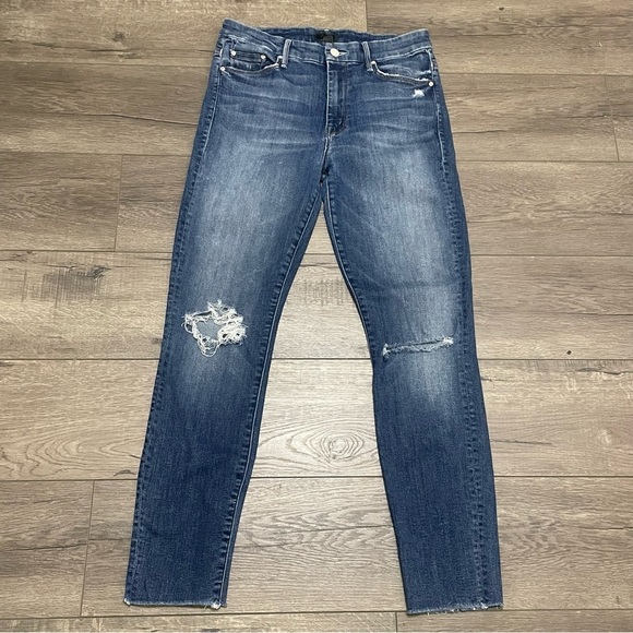 Mother Denim Blue Jeans High Waisted Looker Ankle Fray Jeans Distressed Sz 28 - Picture 2 of 12